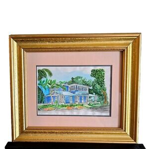 Vintage Key West Art "Nine One Five" Restaurant Watercolor Signed YAV 1996 Coast